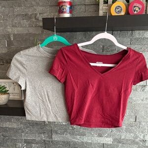 Wild Fable Cropped Tee Bundle – Burgundy & Gray | Size M
